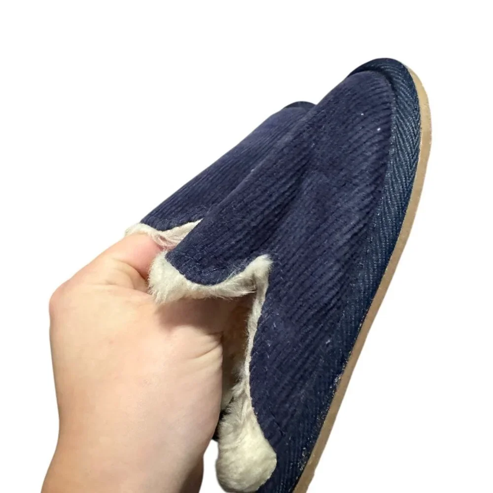 Crewcuts Blue Corduroy Slippers Slip On Size 9 Kids Faux Fur Lined
